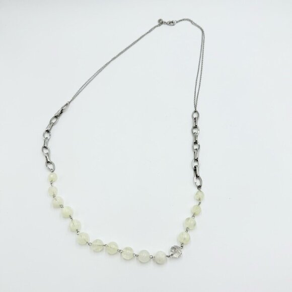 Loft Ann Taylor Silver Tone and Cream Acrylic Beaded Long Necklace - Picture 4 of 8